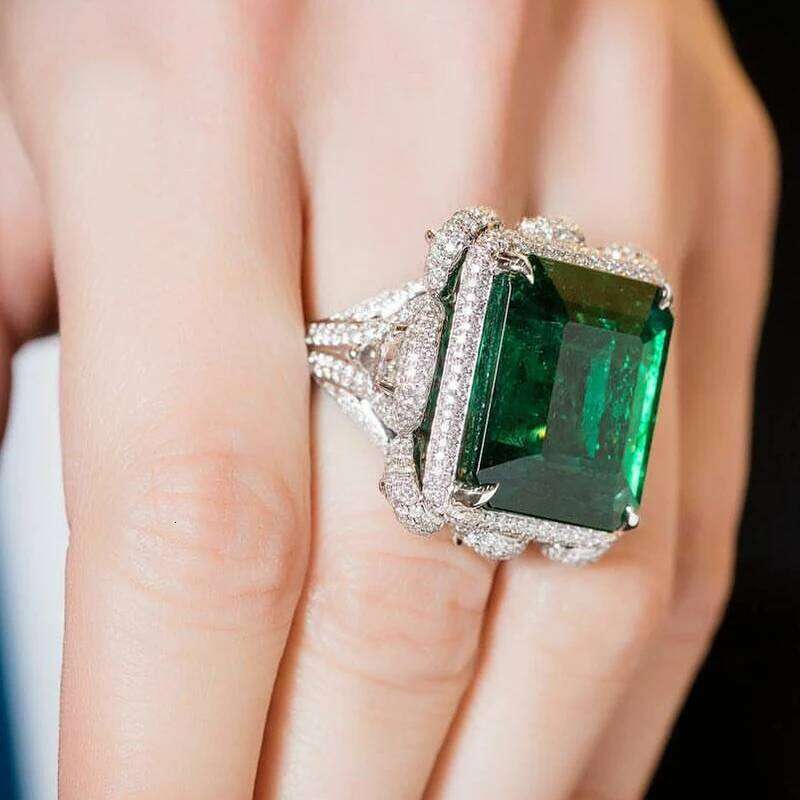 Huitan Hyperbole Square Green Cubic Zirconia Rings Women Wedding Anniversary Party Gorgeous Lady's Special-interested Jewelry H260312