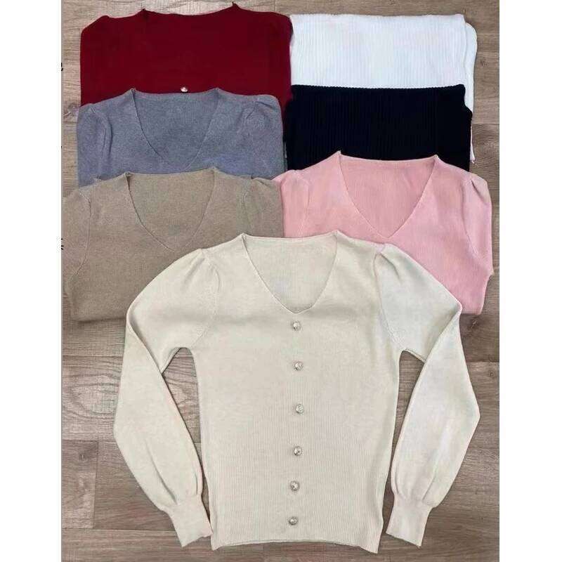 Elegant Women V Neck Knitted Sweater New Autumn Winter Long Sleeve Buttons Short Tops Ladies Pullover Casual Sweaters Clothes Z260313