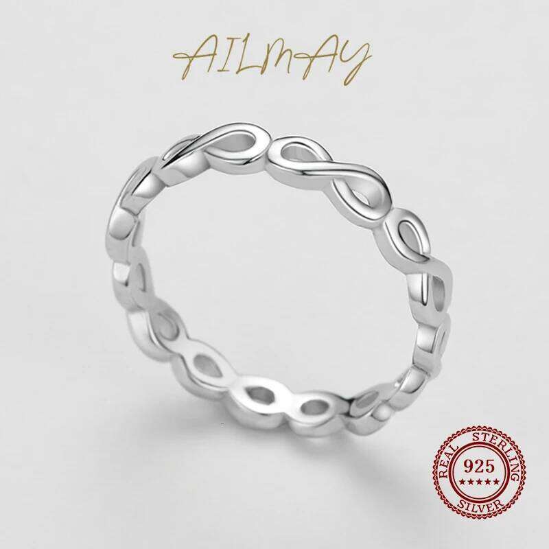 Ailmay Authentic 925 Sterling Silver Forever Infinite Finger for Women Simple Design Ring Statement Jewelry Party Gift H260312