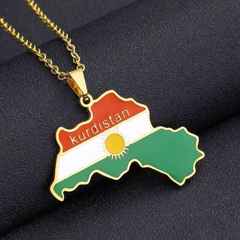 Kurdistan Map Necklace Dripping Oil Retro Stainless Steel Pendant for Men and Women Ethnic Clavicle Chain Gift H260312