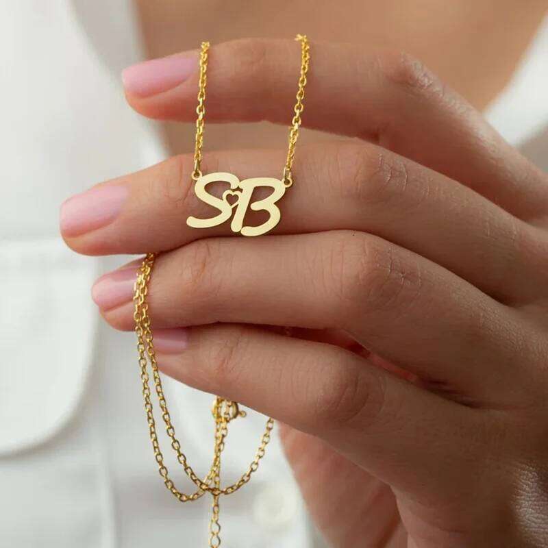 Custom Gold Color Double Initials Necklaces For Women Girl Gifts Personalized Letters Pendant Necklace Stainless Steel Jewelry H260312