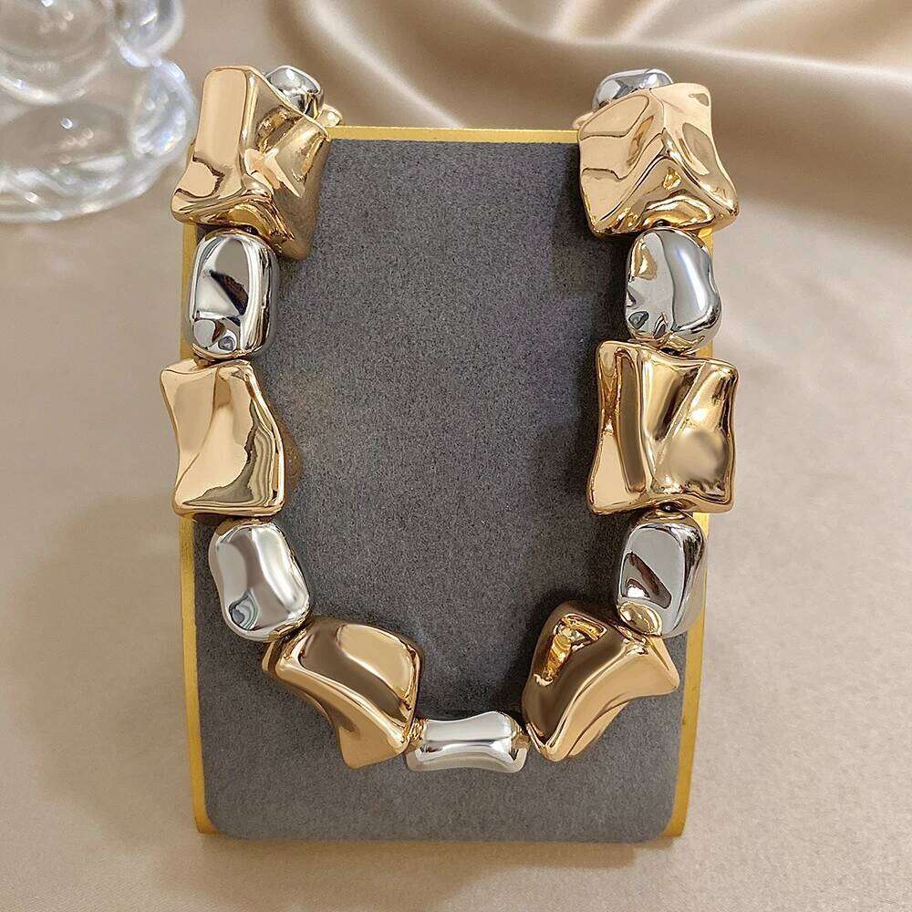 Unique Design Women's Chunky CCB Two-Tone Gold Silver Color Irregular Geometric Necklace Statement Fashion Jewelry Gift H260312