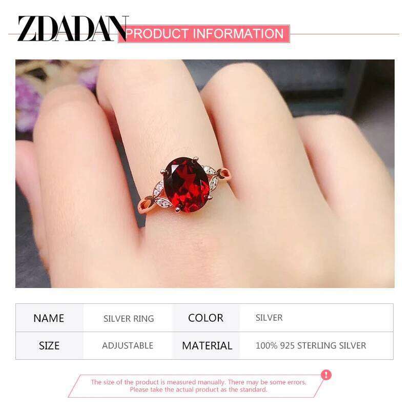 ZDADAN 925 Sterling Silver Adjustable Ruby Ring For Women Fashion Jewelry Gifts H260312