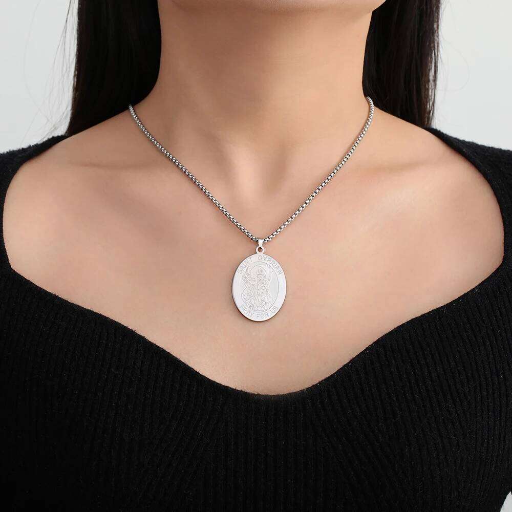 Dawapara Saint Cyprian Medal Necklace Powerful Prayers and Conjurings Michaelmas Catholic Amulet Stainless Steel Jewelry H260312