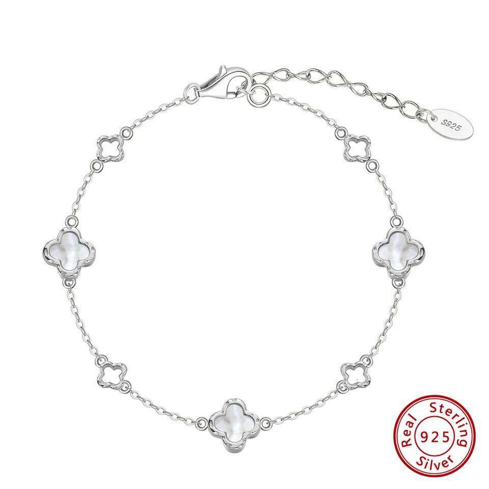 Kiss Mandy 925 Silver Natural Shell Four Leaf Flower Chain Bracelet Classic Clover Bracelets Fashion Party Jewelry Gift GMB68 Z260313