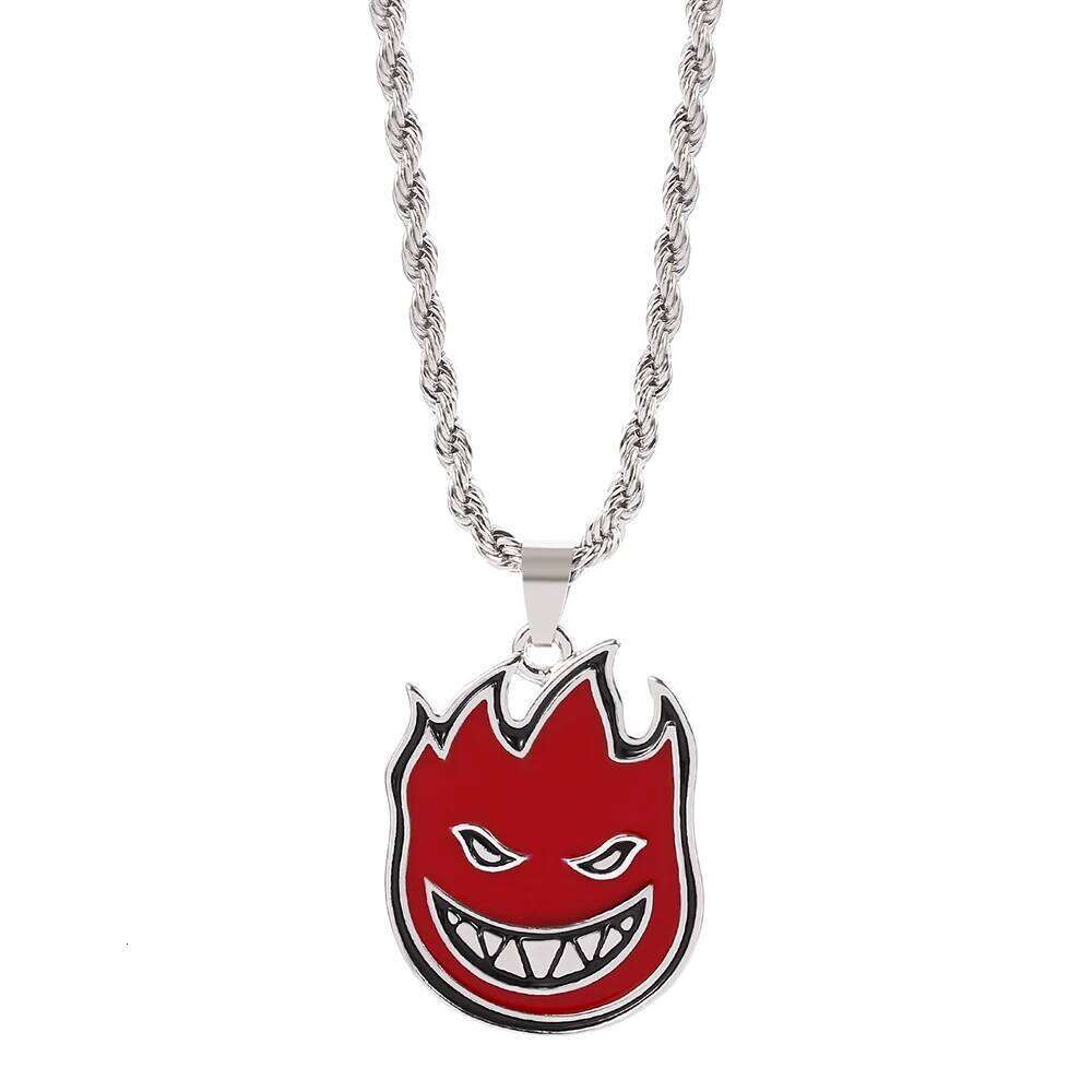 Hip-hop Magic Flame Face Pendant Red Metal For Man Collar Necklace Punk Rock Charm Bar Nightclub Jewelry Accessories H260312