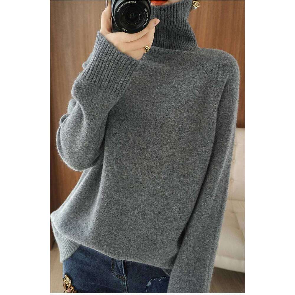 New 100% cashmere sweater in autumn and winter, women's thick turtleneck pullover, Korean version of loose lazy wind wool bottom Z260314
