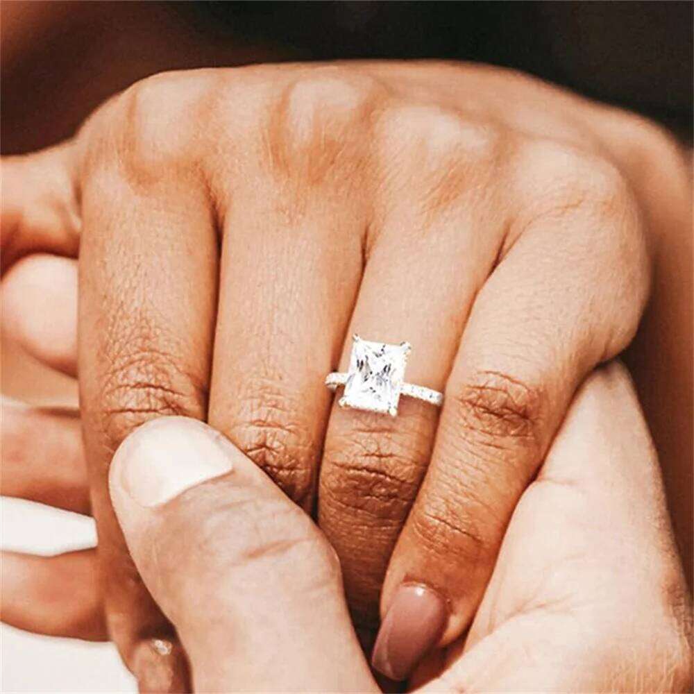 Classic Rectangle Stone Rings For Women Silver Color Geometric Square White Zircon Wedding Bands Engagement Bridal Jewelry H260312