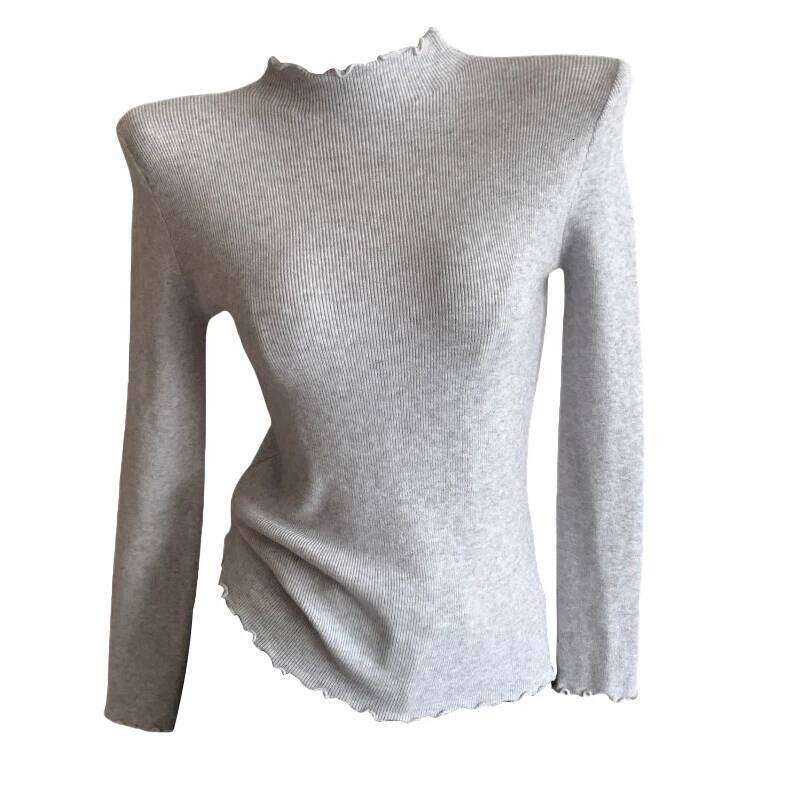 Knitted Pullovers New Long Sleeve Mock Neck Black Knit Sweater Pullover Women Tops Sweaters Sueters De Mujer Q1083 Z260314