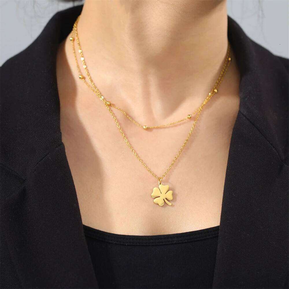 Cazador 2026 Lucky Cr Pendant Necklace Stainless Steel Gold Color Double Layer Chain Necklaces for Women Girls Jewelry Gift H260312