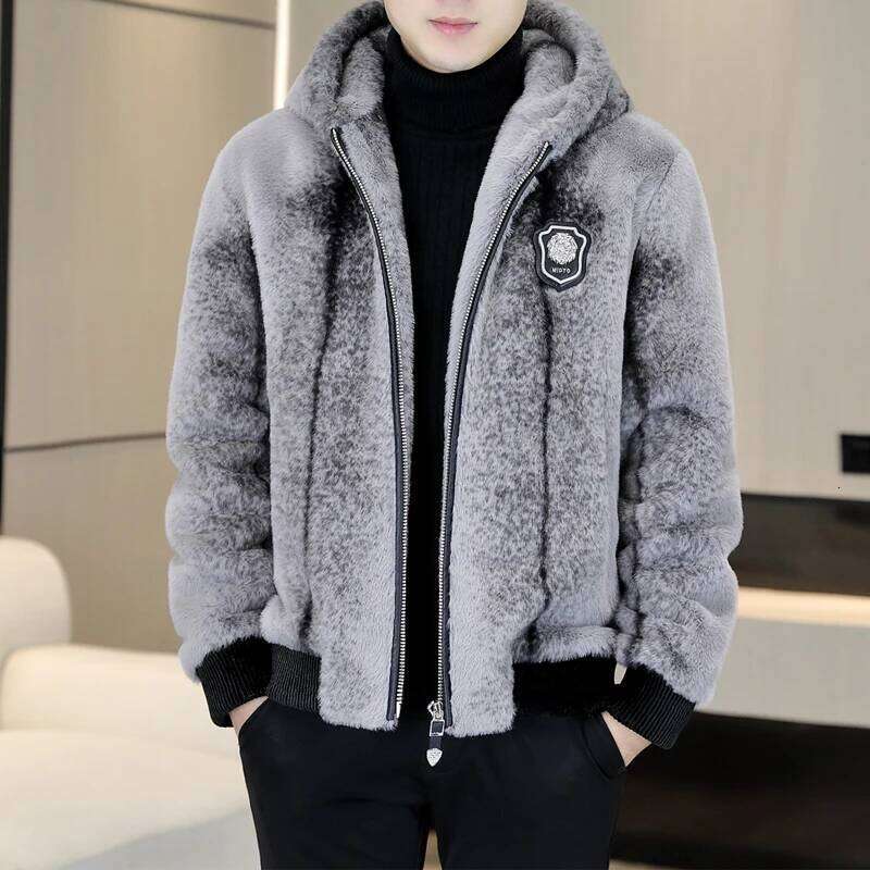 Autumn Winter Hooded Men Fashion Social Faux Mink Fur Casual Business Jacket Thick Warm Outdoor Windproof Coat Z260313