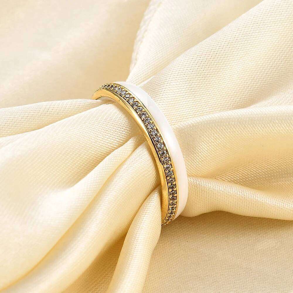 Classic Titanium Stainless Steel White/Black/Gold Ceramics Ring Jewelry Couple Micro inlaid Zircon Wedding Rings For Women H260312