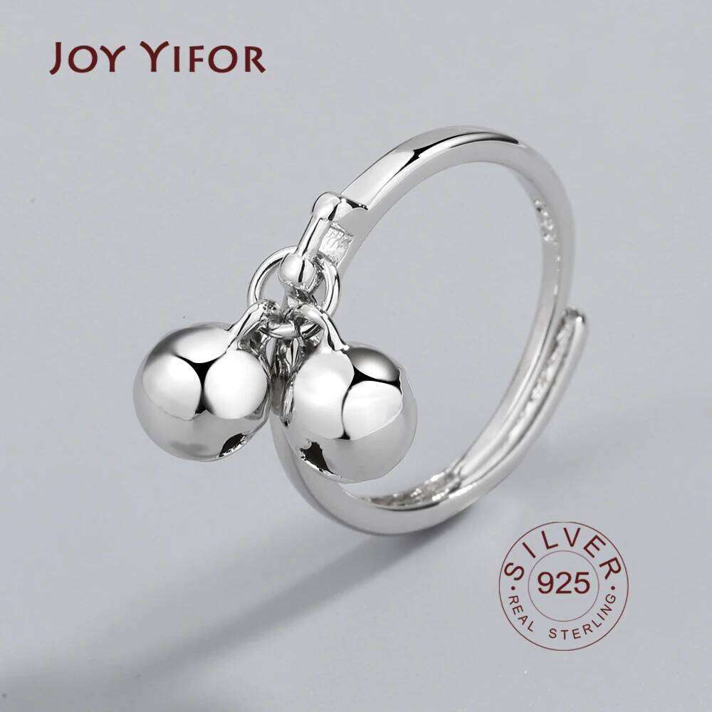 925 Sterling Silver Rings Women trendy 2 bells fine Jewelry Beautiful Finger Open Ring For Party Birthday Gift H260312
