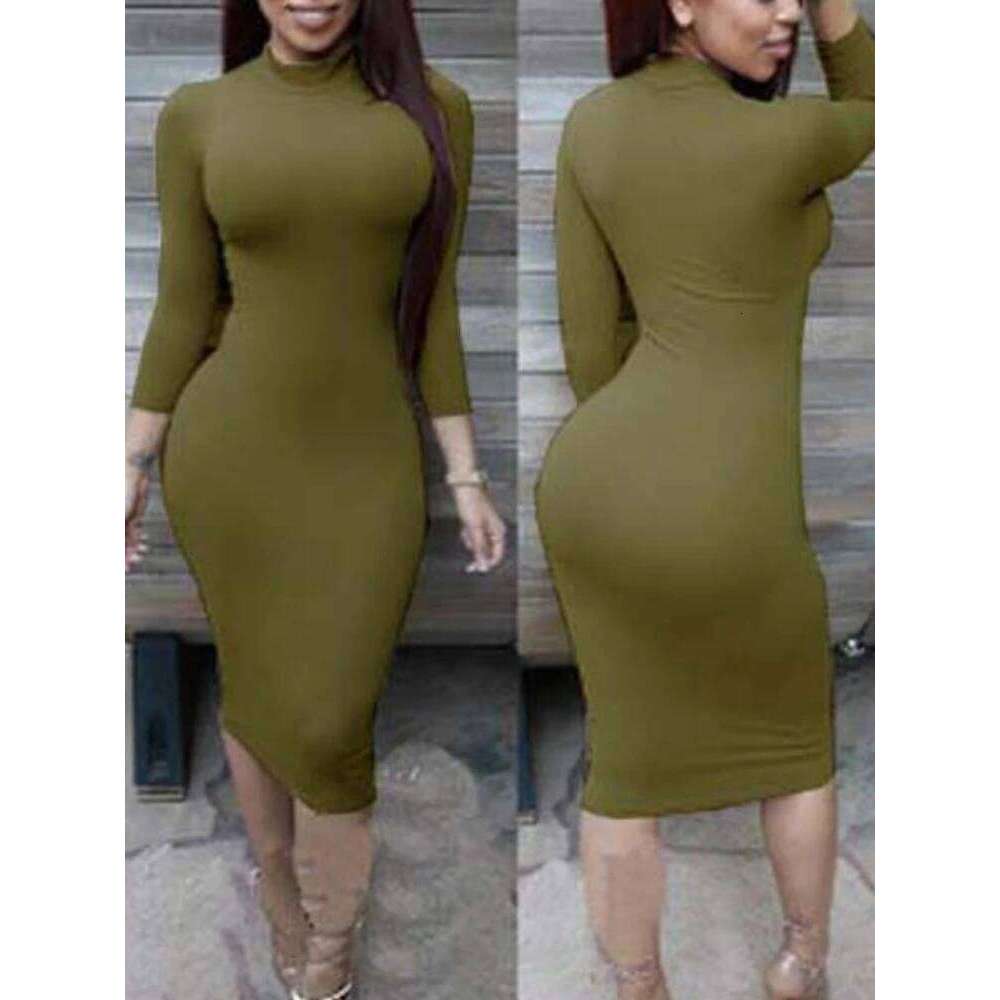 Sexy Solid Color Elastic Slim Bodycon Women Long Sleeves Girdling Waist Skinny Dress Elegant Club Party Vestidos Z260314