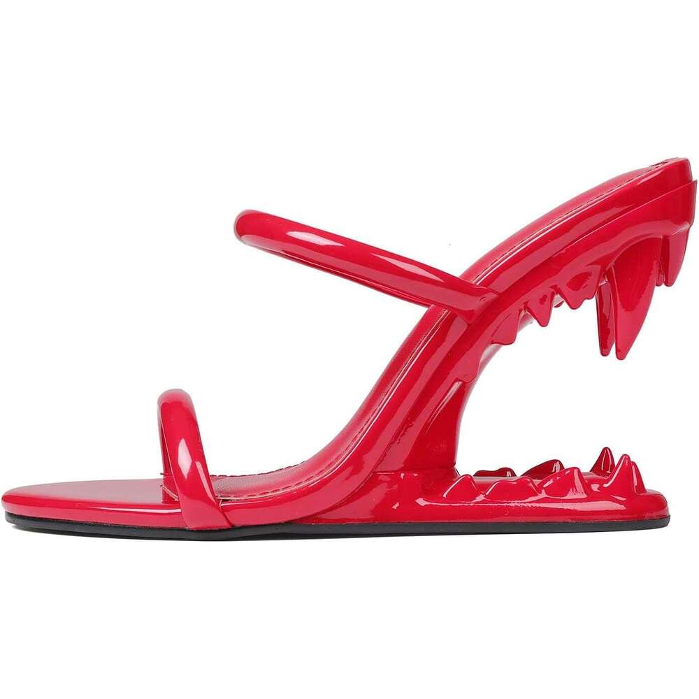 Wedge For Women Strappy Round Open Toe Heels Metallic Shark Tiger Teeth Heeled Sandals Flip Flops Thong Womens Mules Slip On Party Dress Wedding Cerem