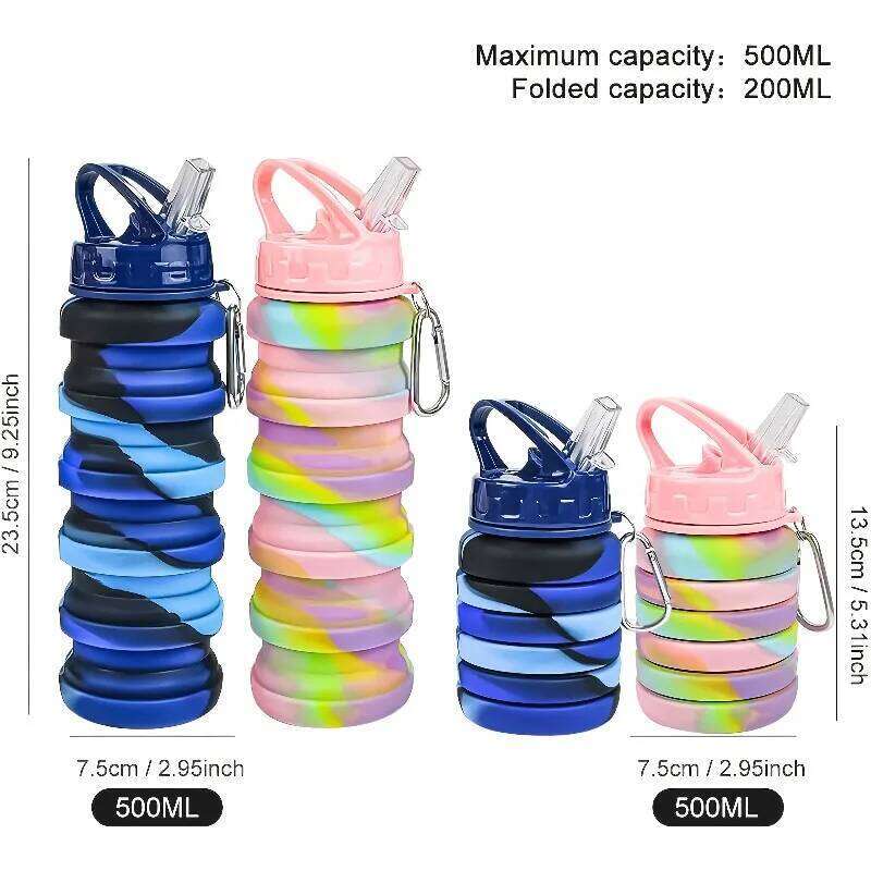Silicone Foldable for Sports Leakproof BPA Free with Carabiner Collapsible Cycling Water Bottle Z260313