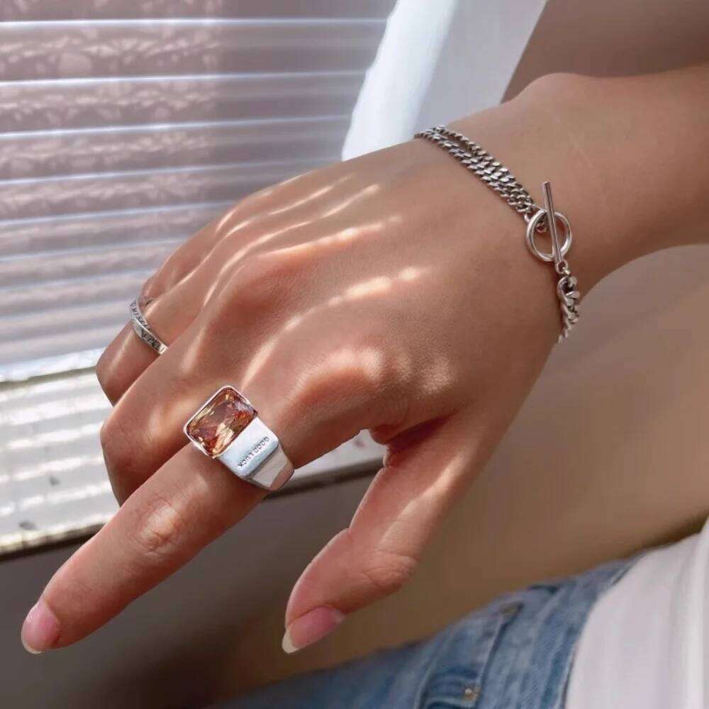 Fashion Good Luck Letter Square Crystal Stainless Steel Opening Couple Rings for Women Men Charm Finger Jewelry H260312