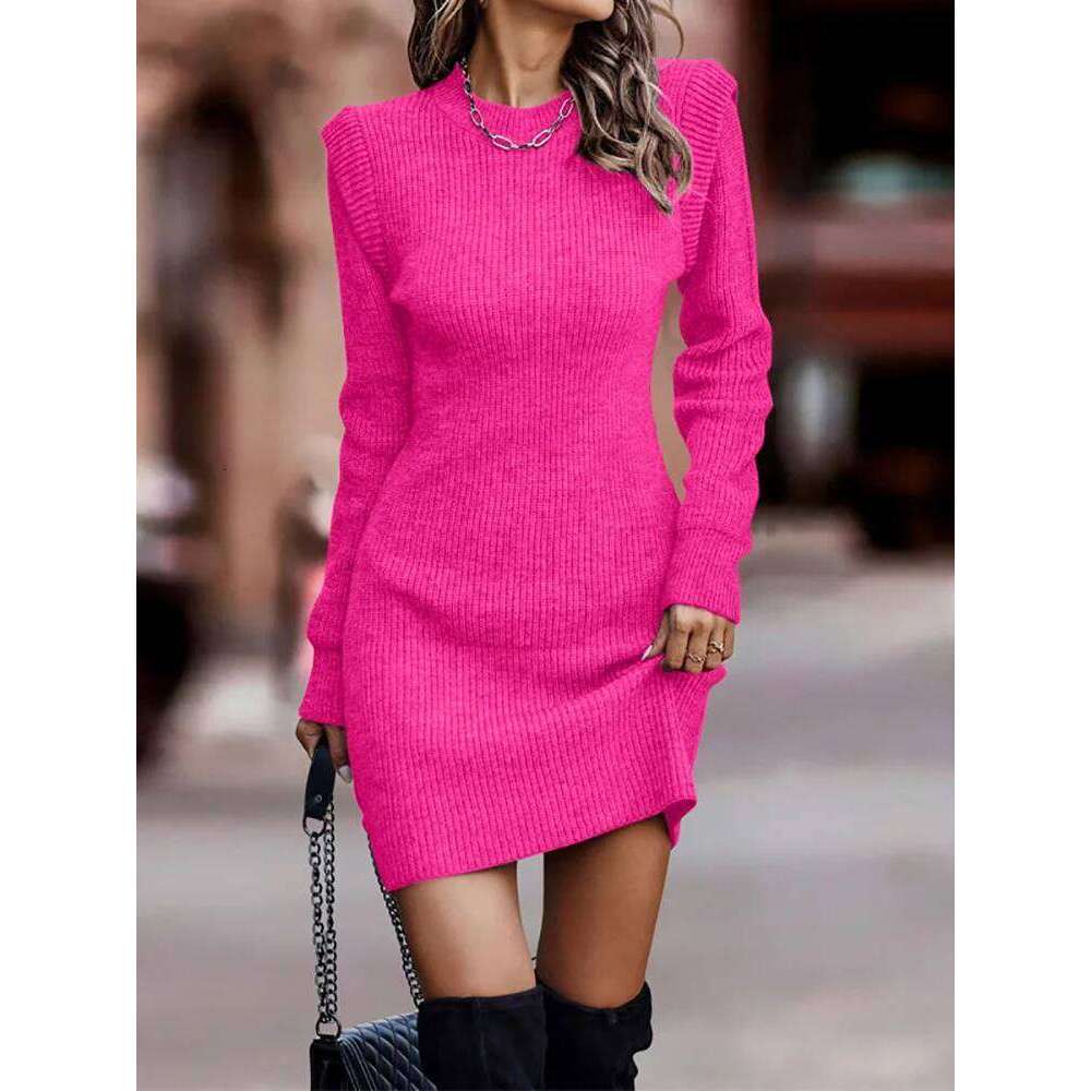 Women Autumn Winter Holiday Slim Fit Knitting Elegant Female O Neck Patchwork Mini Dress Solid Long Sleeve Casual Dresses Z260313