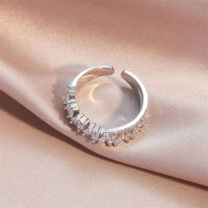 Luxury Zircon Shiny Chic Resizable Double Student Opening Rings for Woman Gothic Finger Jewelry Wedding Party H260312