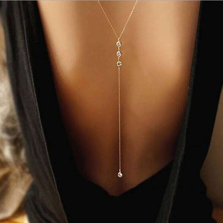 Sleek Minimalist With Rhinestones Sexy Dew Behind The Back Necklace Body Chain Long Ladies Charm Jewelry Accessories H260312
