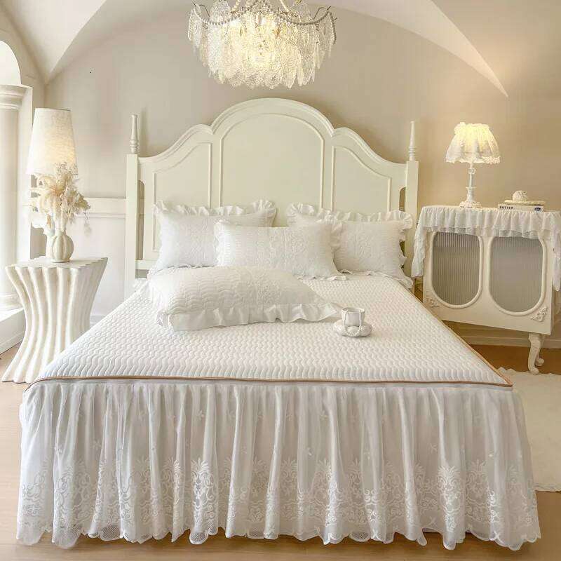 4/6Pcs Princess Wedding Bedding Set 600TC Egyptian Cotton Double Layer Lace Ruffles Duvet Cover Bed Skirt Bedspread Pillowcases H260312 - view 7