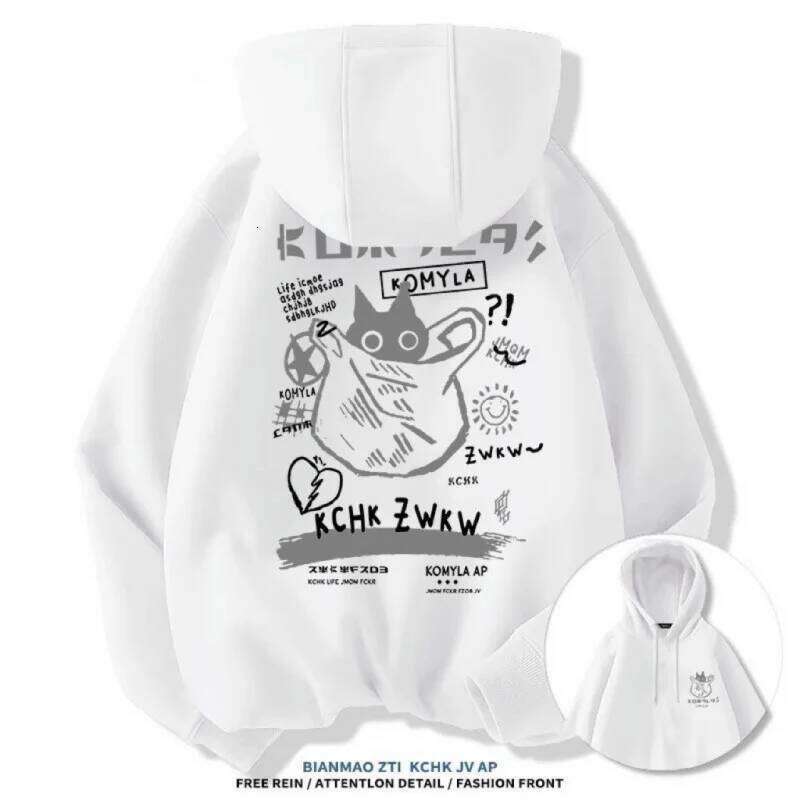 Japanese Fashion BrandoversizeLoose Fit Versatile Couple Outfit Cartoon Cat Print College Style Hoodie Sweatshirt Z260314