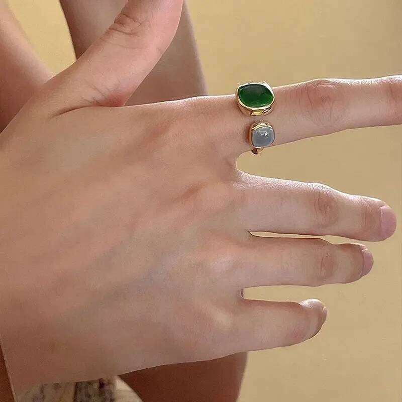 New Fashion Emerald Drip Glaze Adjustable Ring for Women 2023 French Retro Gold Color Metal Rings Exquisite Wedding Jewelry Gift H260312