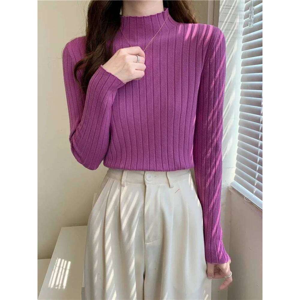 Autumn Winter Knitted Ribbed Turtleneck Sweater 2025 Women Clothes Long Sleeve Slim Basic Pullover Woman Sweaters Solid Tops Z260314
