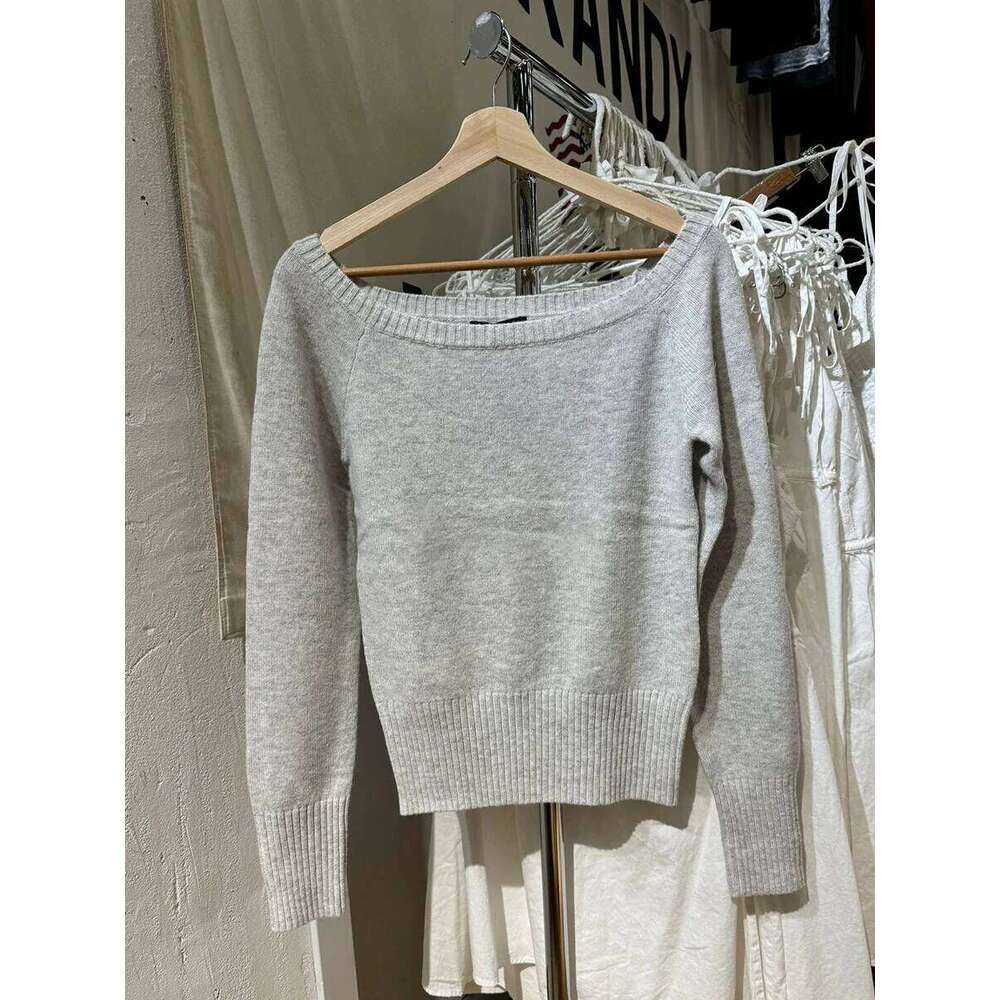 Gray Sexy Slash Neck Slim Sweater Women Autumn Long Sleeve Cotton Simple Pullovers Tops Vintage Sweet Preppy Style Solid Jumpers Z260313