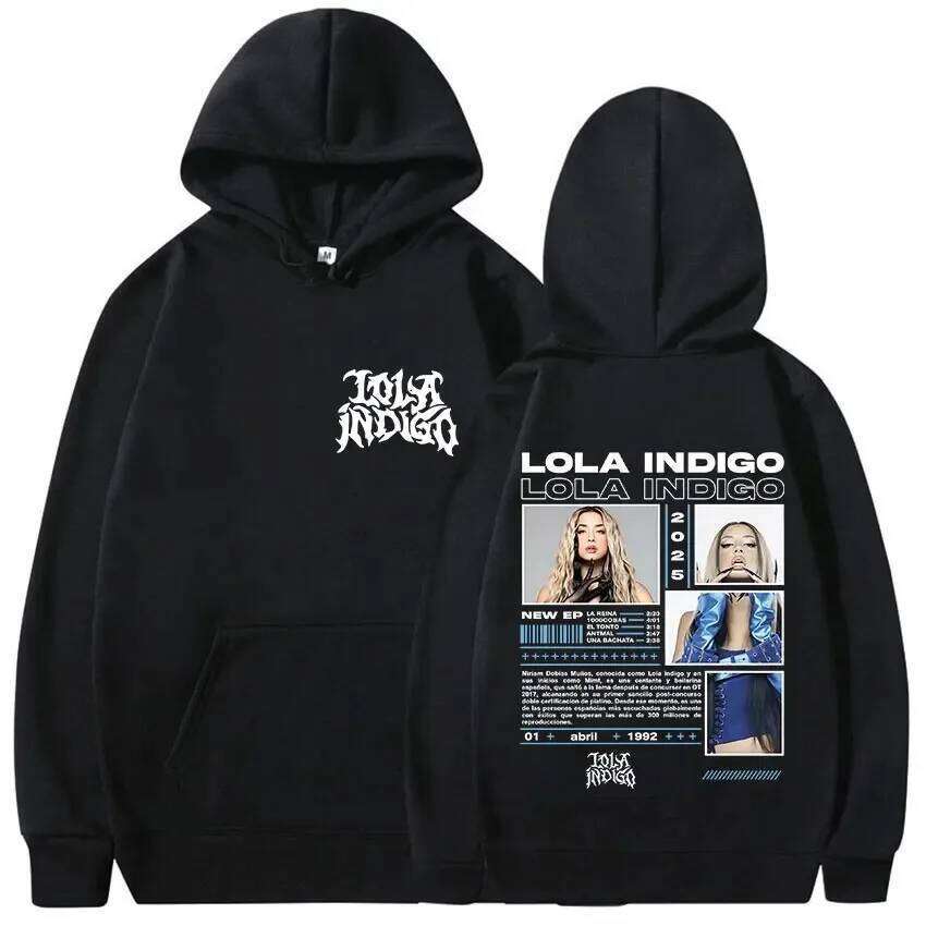 Lola Indigo New Merch Hoodie Black Metal Font & EP Info Collage Graphic Apparel for Music Fans Women And Men Hoodies Z260314