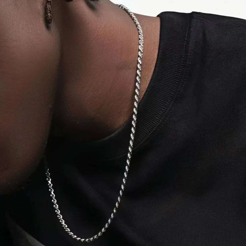 Hip Hop Men Stainless Steel Twist Chain Handmade Spring Buckle Basic Necklace Simple Jewelry Fashion Women Accessories H260312