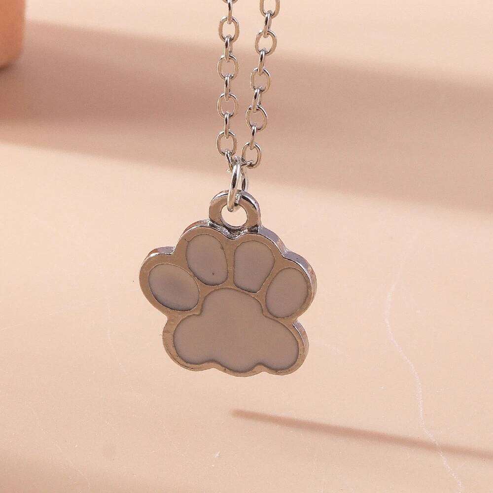 Cute Enamel Dog Cat Paw Necklaces for Women Men BFF Best Friends Couple Matching Pendant Necklace Set Birthday Gifts H260312