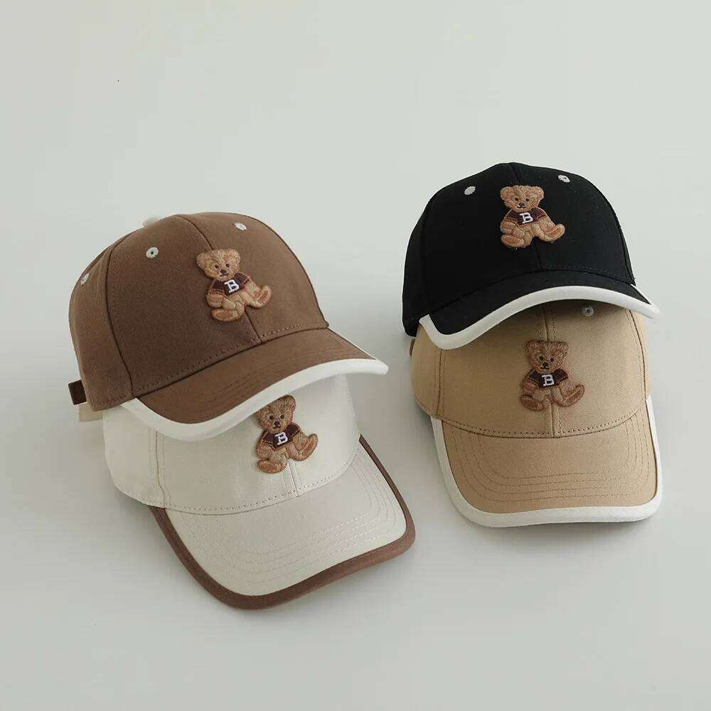 Children Baseball 52-54cm Cotton Spring Summer Cap for Kids Girl Boy Sun Hats Cute Bear Label Z260314