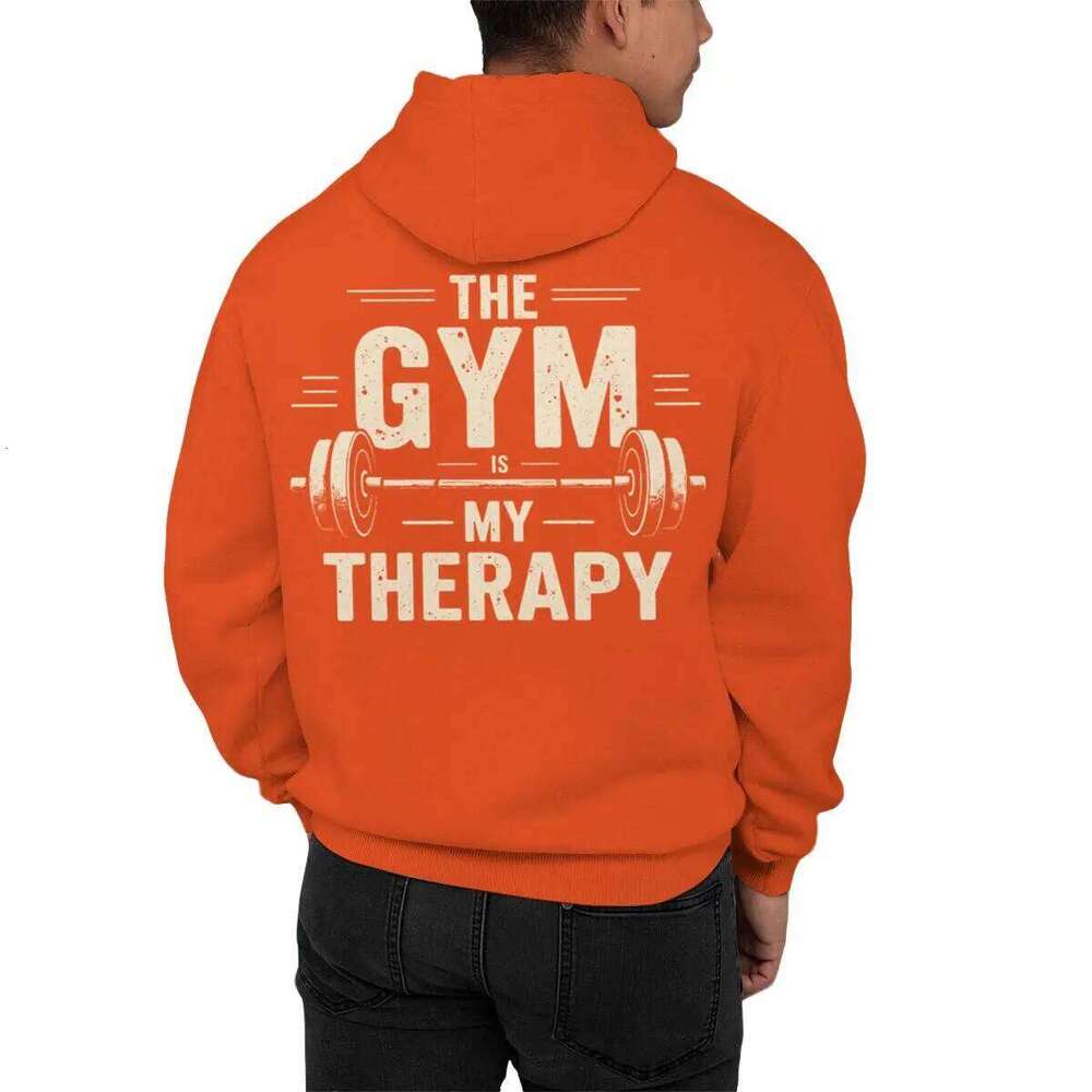 The Gym My Therapy Graphic Hoodie Men Women Kangaroo Pocket Pullover Long Sleeve Vintage Dumbbell Casual Fitness Hoodies Z260314