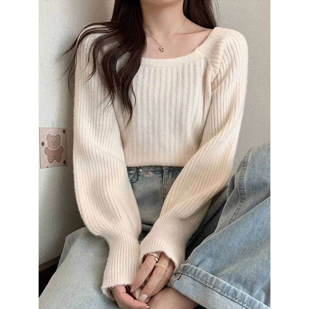 Autumn Winter Loose Sweaters Casual Soft Long Puff Sleeve Pullovers Jumpers Knitwear Basic Sweater For Women Tops Z260313