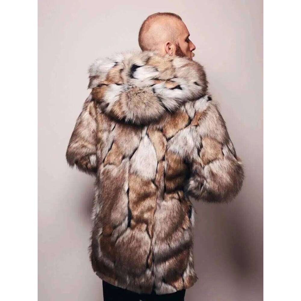 Winter Menthick Hooded Fluffy Warm Outerwear Fox Jacket Long Sleeve Men's Faux Fur Coat Z260313