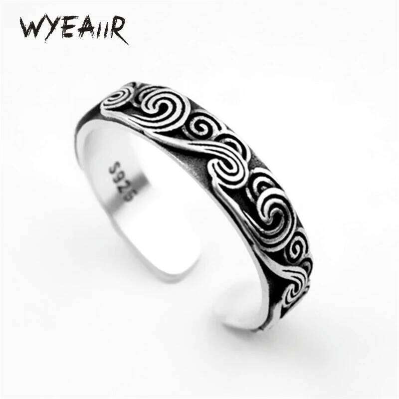 WYEAIIR 925 Sterling Silver Ethnic Retro Good Luck Cloud Wave Resizable Opening Ring For Women Luxury Jewelry H260312