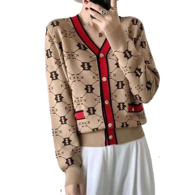 Luxury Retro Print Knit Cardigan Women Autumn Winter Single-breasted Coat Soft Sweater Long Sleeve Tops Design Clothing Trend Z260313