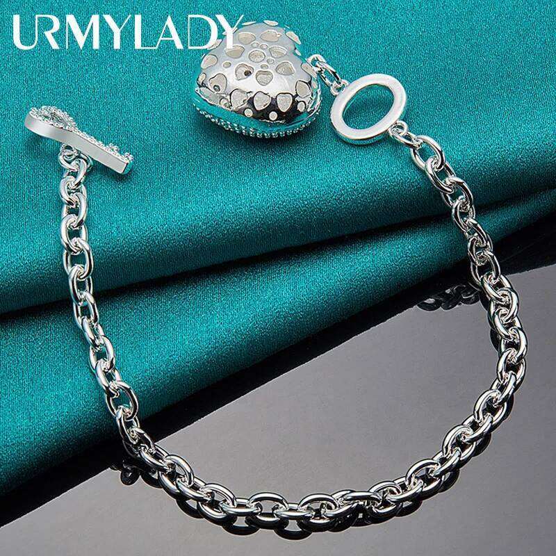 URMYLADY 925 Sterling Silver Heart Pendant Bracelet Key Buckle For Women Wedding Engagement Party Fashion Jewelry Z260313