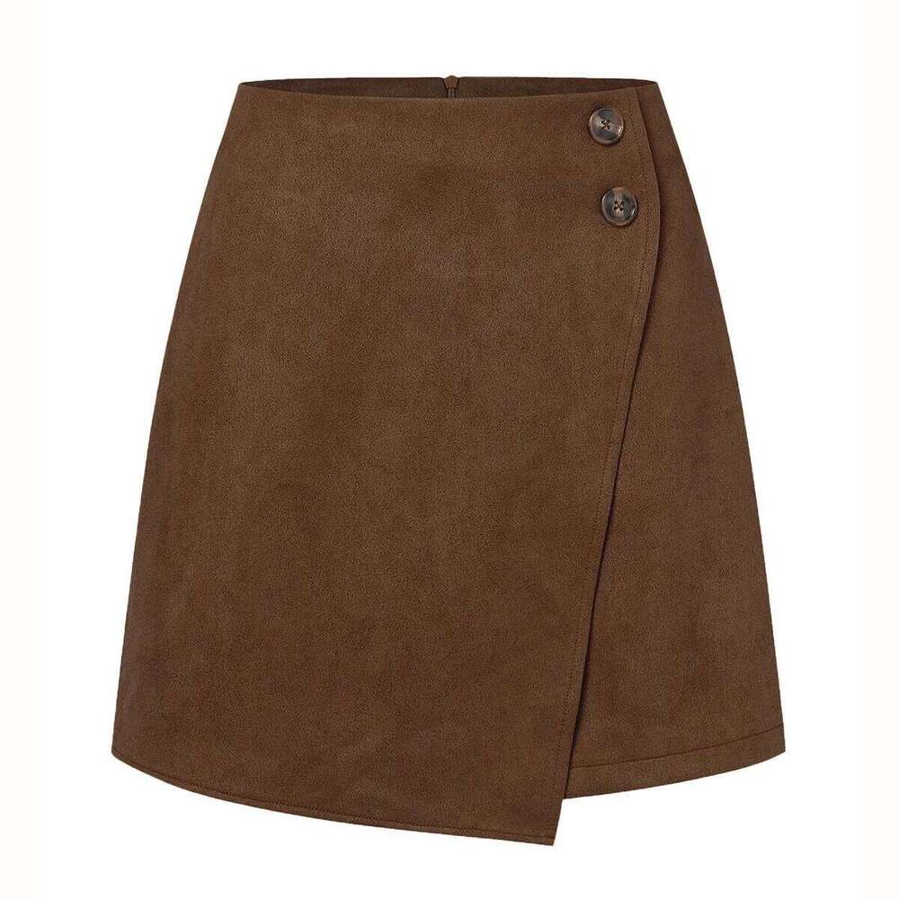 New Arrival 2025 Women's Autumn Winter Suede Irregular Skirt Solid Color High Waist Zipper Button Short Skirts For Woman Z260314