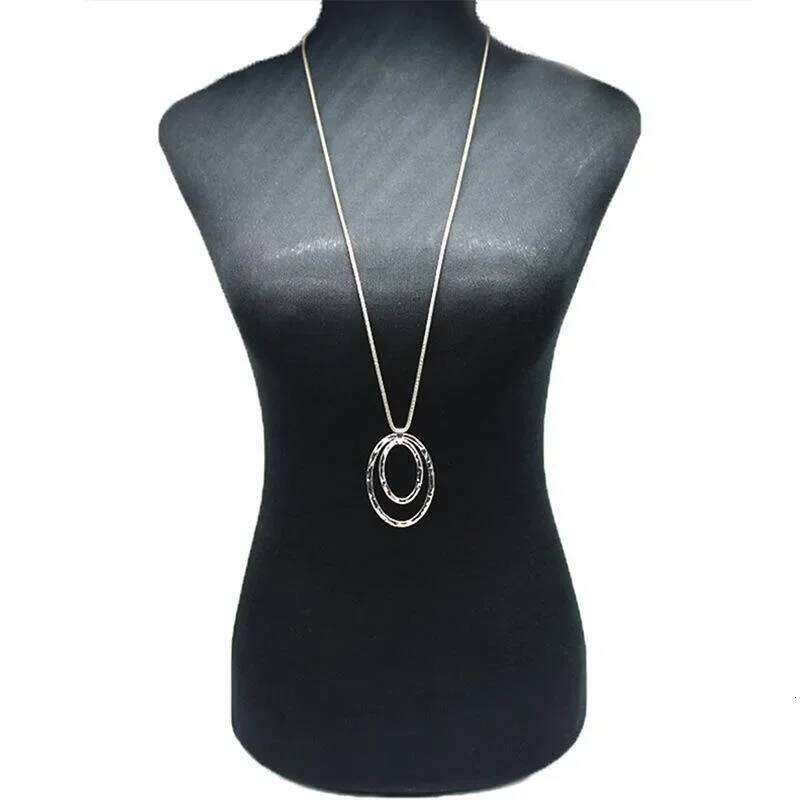 New Large Double Circle Pendant Necklace Fashion Simple Sweater Chain H260312