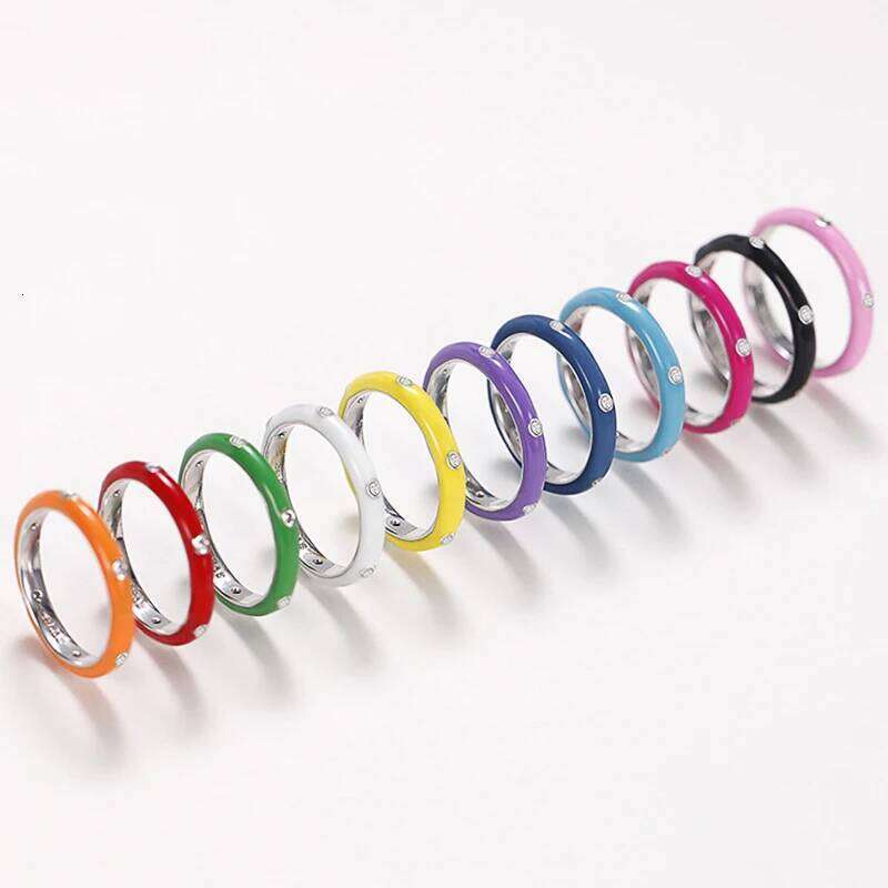 Huitan 11 Colors Enamel Rings for Women Fashion Contracted Finger Accessories with Cubic Zircon Statement Jewelry Drop Shipping H260312