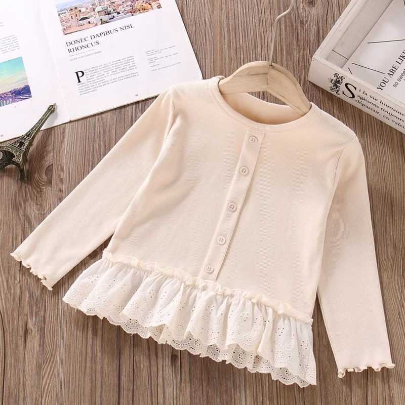 Women's Knits & Tees Spring and Autumn Girls' T-shirt Stylish Baby Clothing, Children's Personalized Trendy Brand Korean Style Lace Tri