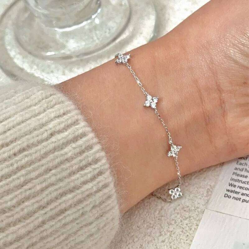 925 Sterling Silver Shiny Zircon Flower For Women Luxury Temperament Chain Bracelet Birthday Party Charm Jewelry Gifts Z260313