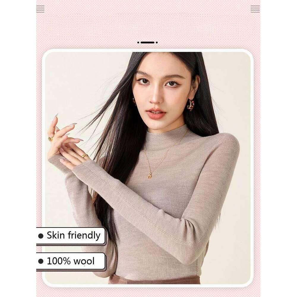 Wool Seamless Integrated Sweatwe Knit Base Shirt, Spring and Autumn Thin Slim Women's Top Z260313