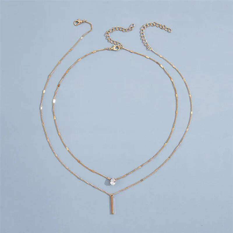 FTCY Double Layered Water Drop Pendant Necklace for Women Gold Color Simple Neck Chain Female Vintage Jewelry Gifts H260312