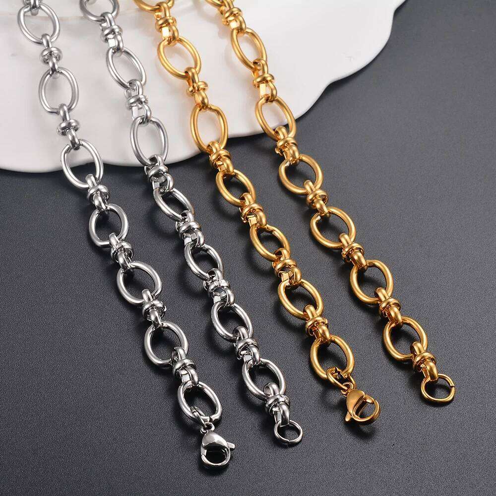 1 piece Women Mens Stainless Steel Handmade Oval High Quality Big Chain Necklace Punk Heavy Jewelry H260312