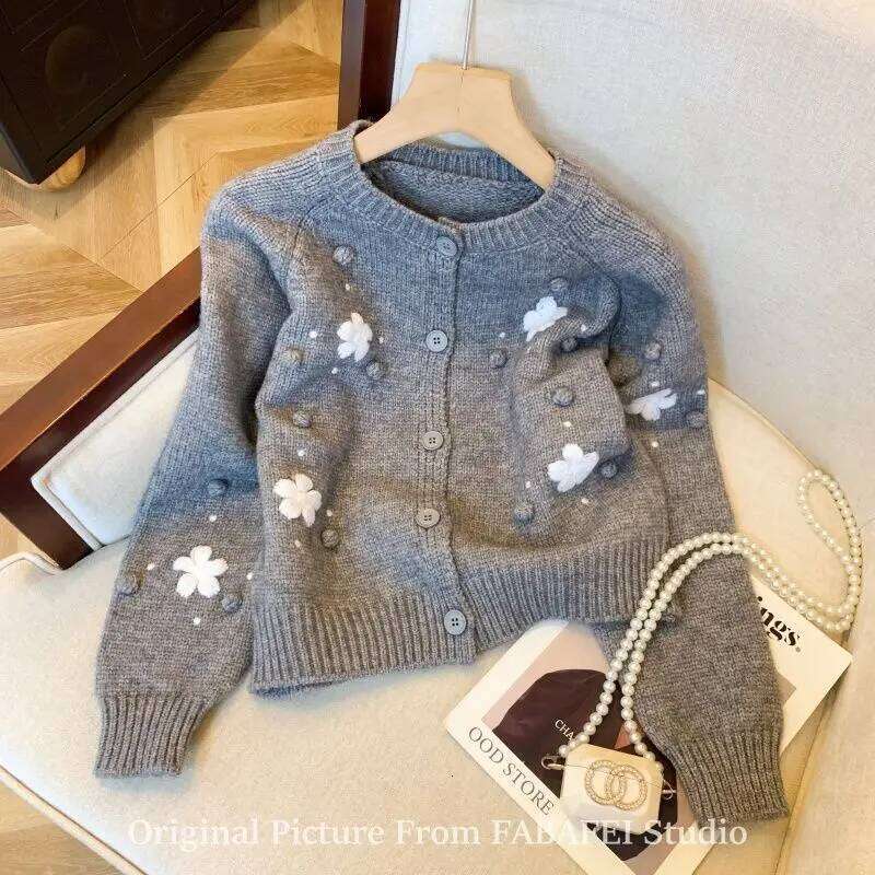 Womens Knit Cardigan Embroidered Floral Sweater Z260314