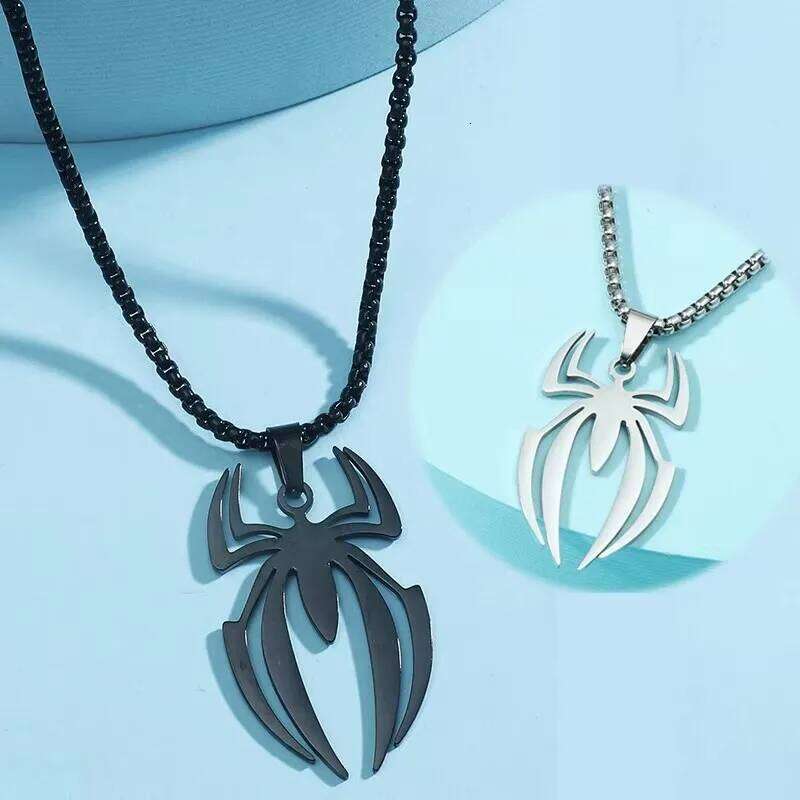 Superhero Spider Logo Cosplay Necklace Men Stainless Steel Pendant Chain Choker Jewelry Accessories Props Gift H260312