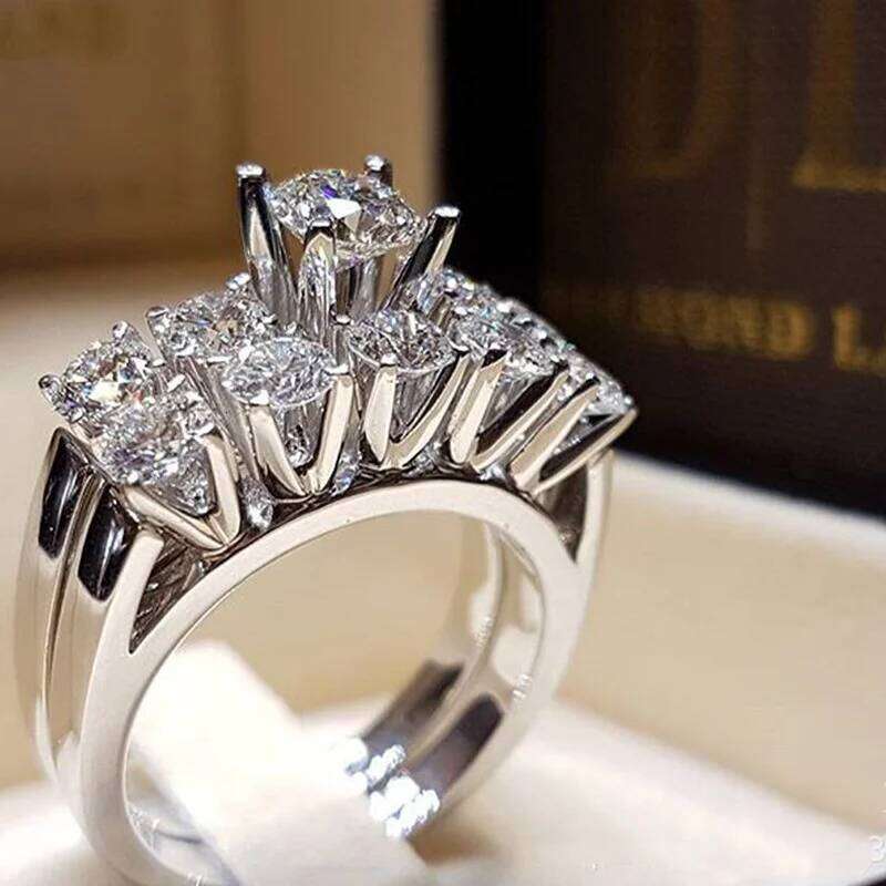 Classic Wedding Engagement for Women Brilliant Cubic Zirconia Crystal Proposal Ring Anniversary Gift Jewelry H260312